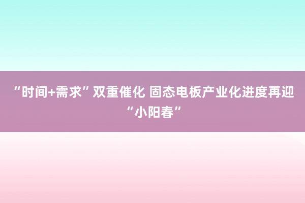 “时间+需求”双重催化 固态电板产业化进度再迎“小阳春”